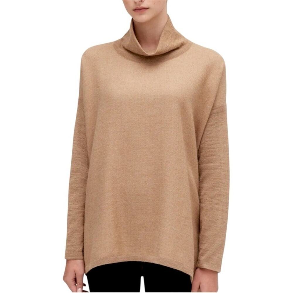 Cuyana | Baby Alpaca Turtleneck Sweater Oversized Side Slit Camel Tan M/L